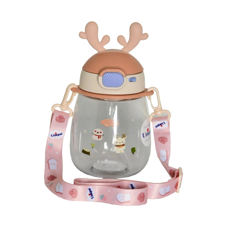 قمقمه کودک یونیک کد 1911 با گنجایش 0.6 لیتر، نیدار و بنددار، طرح گوزن فانتزی، مناسب مهدکودک و مدرسه”