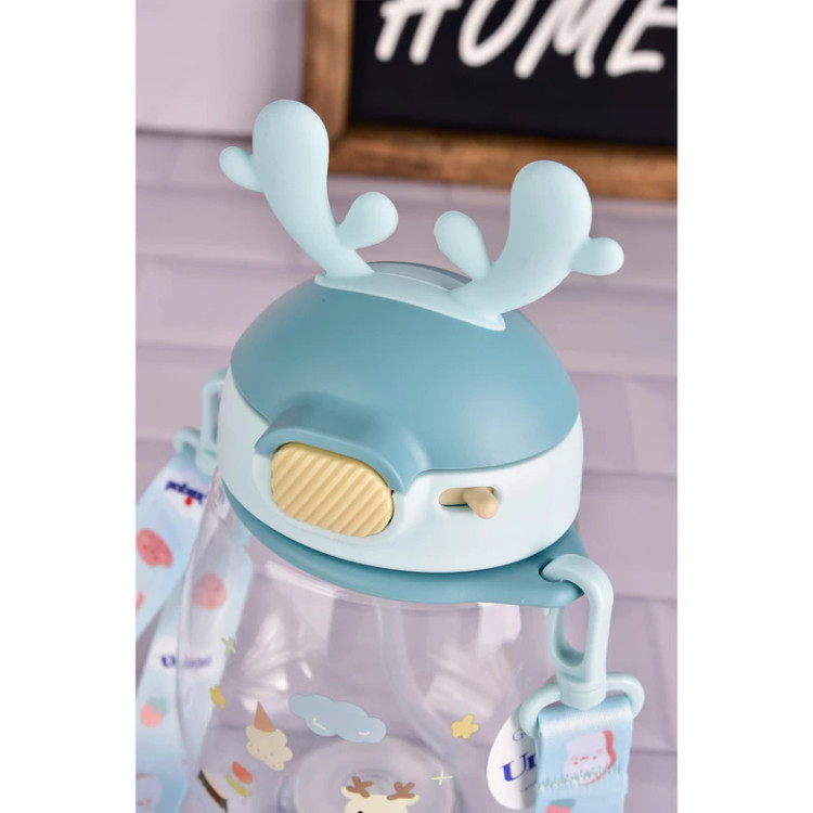 قمقمه کودک یونیک کد 1911 با گنجایش 0.6 لیتر، نیدار و بنددار، طرح گوزن فانتزی، مناسب مهدکودک و مدرسه”