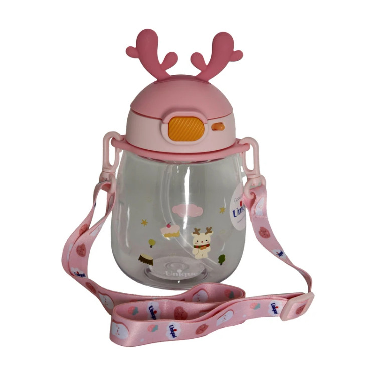 قمقمه کودک یونیک کد 1911 با گنجایش 0.6 لیتر، نیدار و بنددار، طرح گوزن فانتزی، مناسب مهدکودک و مدرسه”