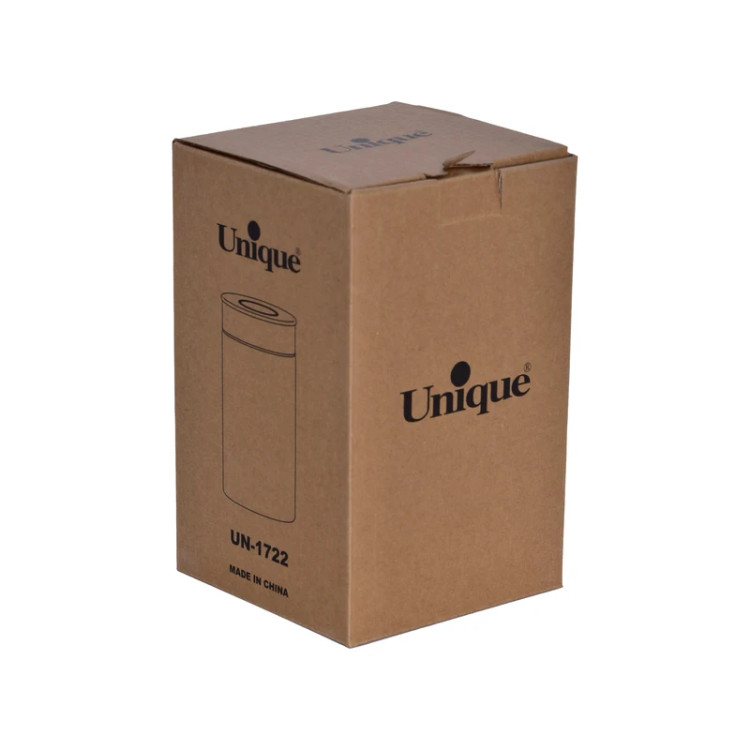 بانکه شیشهای یونیک مدل استوانهای کد UN‑1722 با درب طلایی و ارتفاع ۱۵ سانتیمتر، مناسب نگهداری قهوه و مواد خشک.