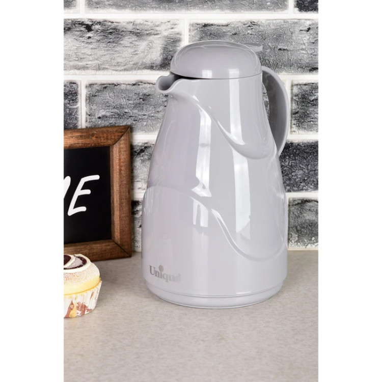فلاسک یونیک مدل UN‑1905 با گنجایش ۱ لیتر و طراحی سفید براق مناسب نگهداری چای و قهوه.