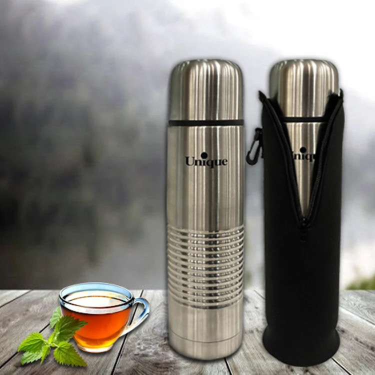 فلاسک استیل یونیک مدل UN‑1998 با ظرفیت ۱ لیتر و درپوش لیوانی ضدنشتی مناسب سفر و محل کار.