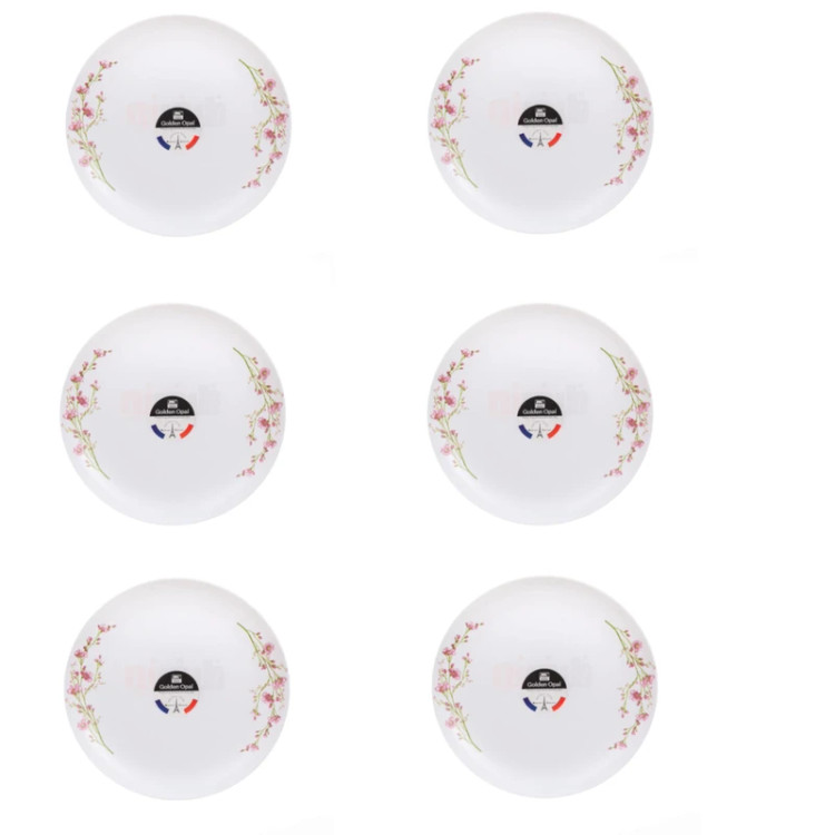 ست ۶ عددی بشقاب گلدن اوپال مدل دیوالی با طراحی گلهای صورتی و جنس اوپال مقاوم، مناسب پذیرایی شیک و استفاده روزمره