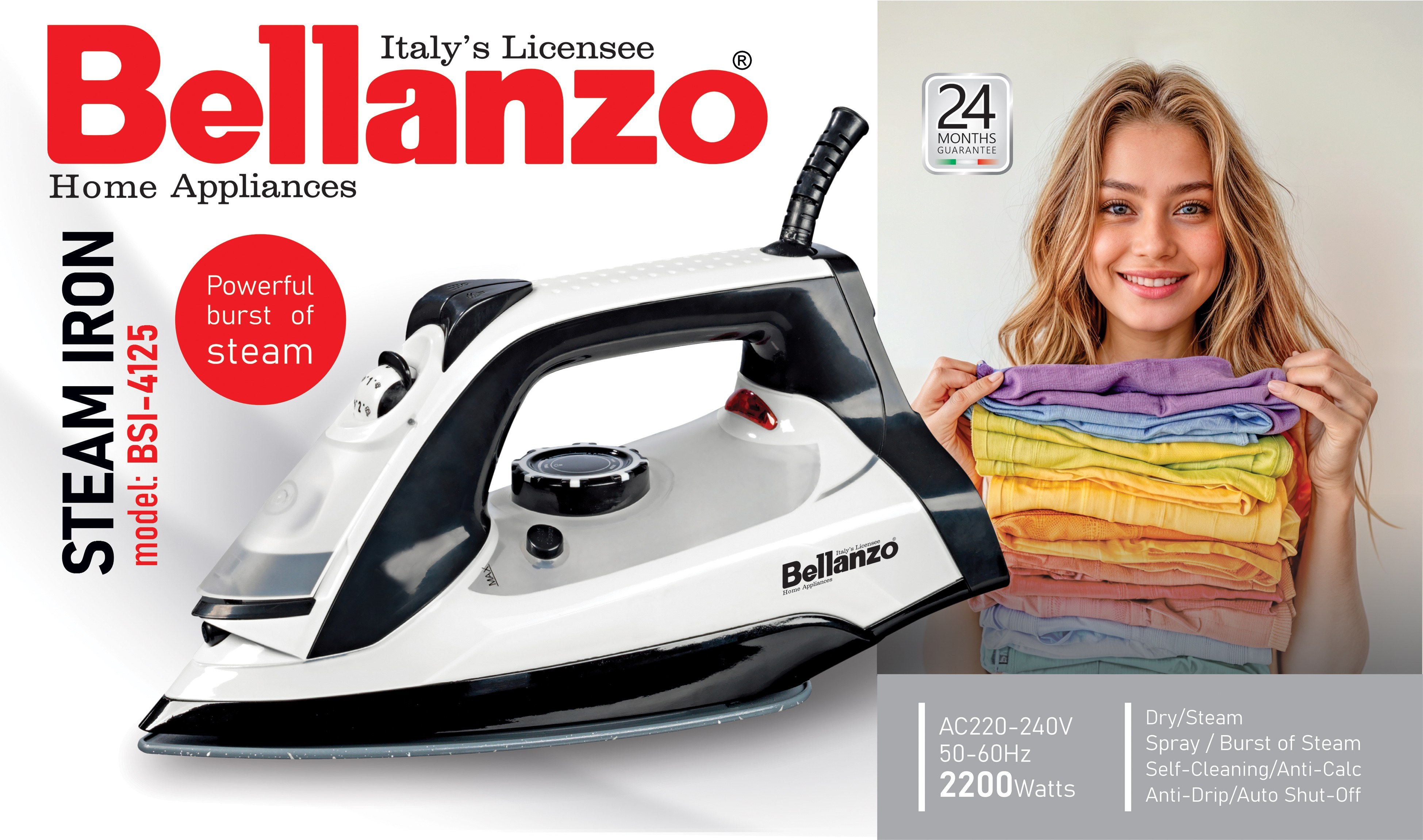 اتو بخار بلانزو (Bellanzo) مدل BSI-4125 - رنگ سفید مشکی