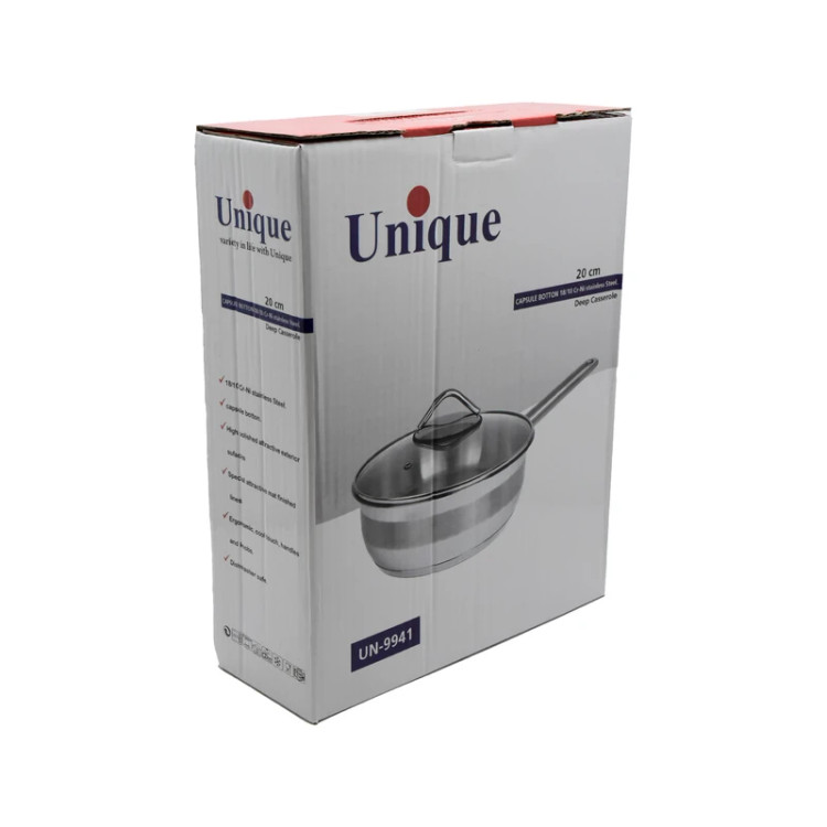 تابه تکدسته دربدار استیل یونیک (Unique) مدل UN-9941 سایز ۲۰ سانتیمتر