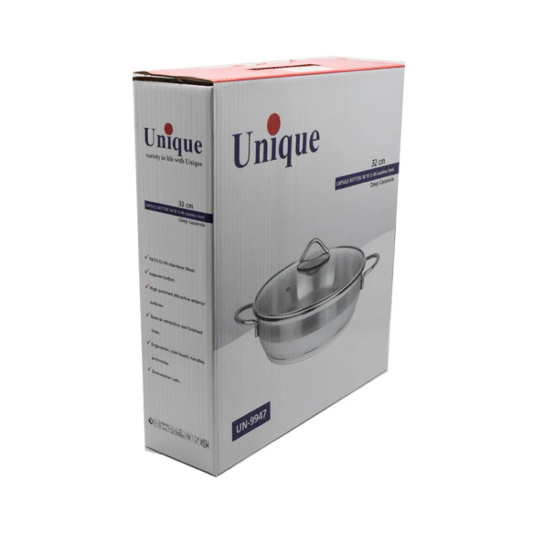 تابه دودسته دربدار استیل یونیک (Unique) مدل UN-9947 سایز ۳۲ سانتیمتر