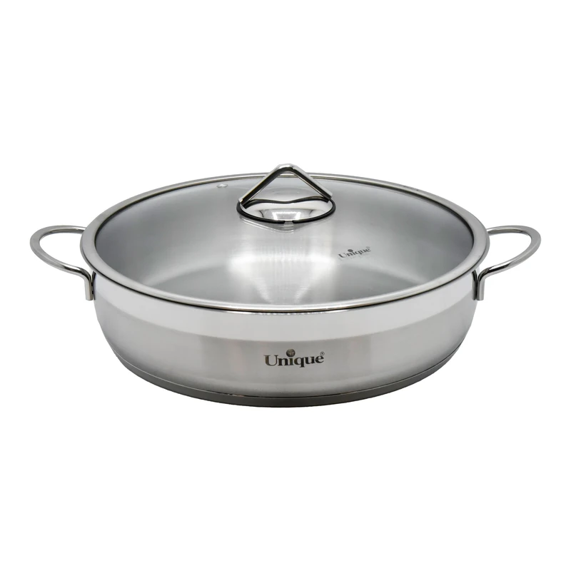 تابه دودسته درب‌دار استیل یونیک (Unique) مدل UN-9947 سایز ۳۲ سانتی‌متر