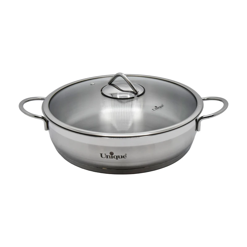 تابه دودسته درب‌دار استیل یونیک (Unique) مدل UN-9945 سایز ۲۸ سانتی‌متر