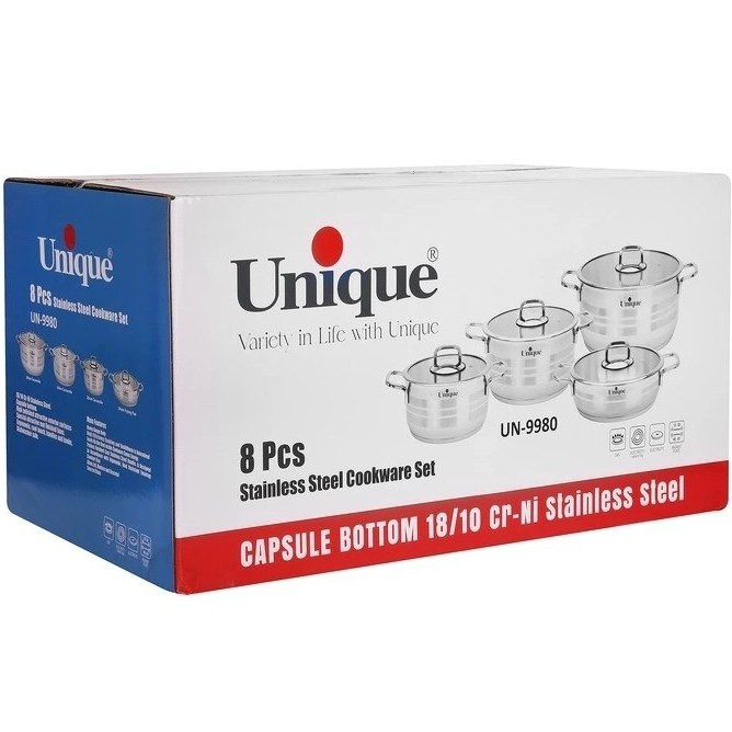 سرویس قابلمه و تابه استیل ۸ پارچه یونیک (Unique) مدل UN-9980
